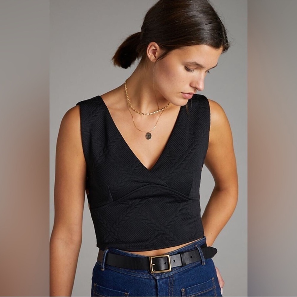 Maeve Anthropologie Button Side Cropped Top Vest Pecan Brown Size XS - Picture 13 of 13